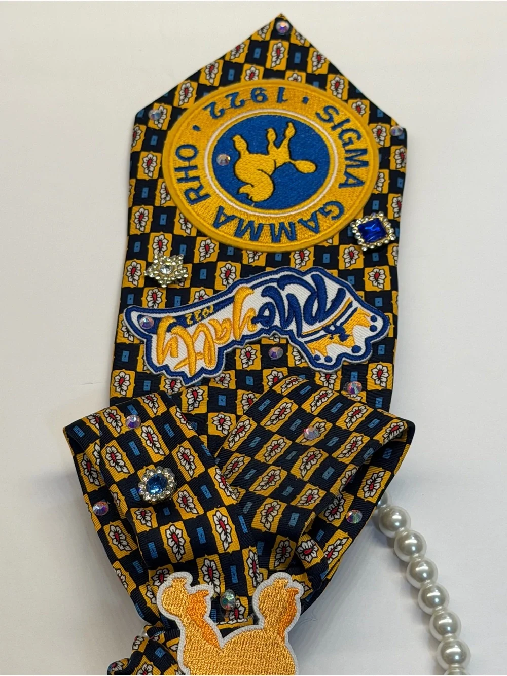 Sigma Gamma Rho Sorority Poodle Patch Decorative Tie Necklace - Navy & Gold - Picture 4 of 6